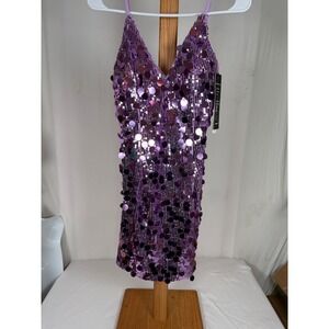 New Purple Sequin Mini Dress V-Neck Adjustable Straps Party Cocktail Size 2